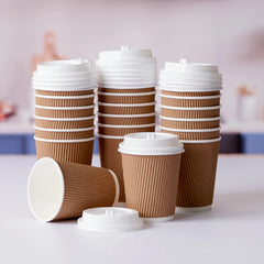 8 Oz Twin Pack Kraft Ripple Paper Cup With Lid