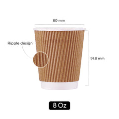 8 Oz Twin Pack Kraft Ripple Paper Cup With Lid