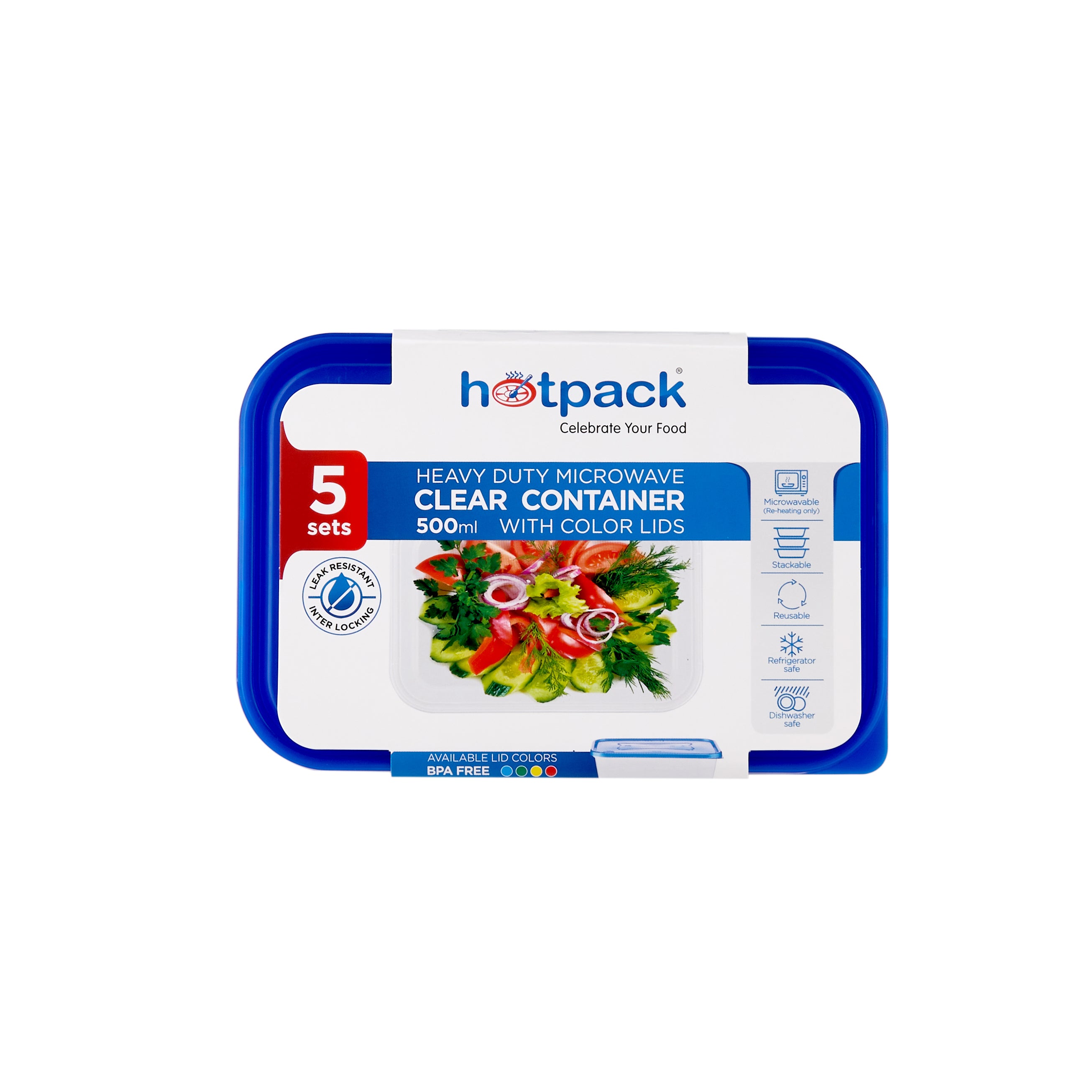 Clear Microwavable Rectangular Container with color Lids