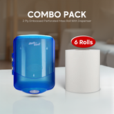 Maxi Roll Dispenser + 6 Piece Maxi Roll 2 Ply Embossed Perforated