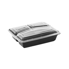 3-Compartment Microwavable Black Base Rectangular Container With Lid