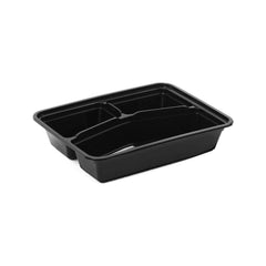 3-Compartment Microwavable Black Base Rectangular Container With Lid