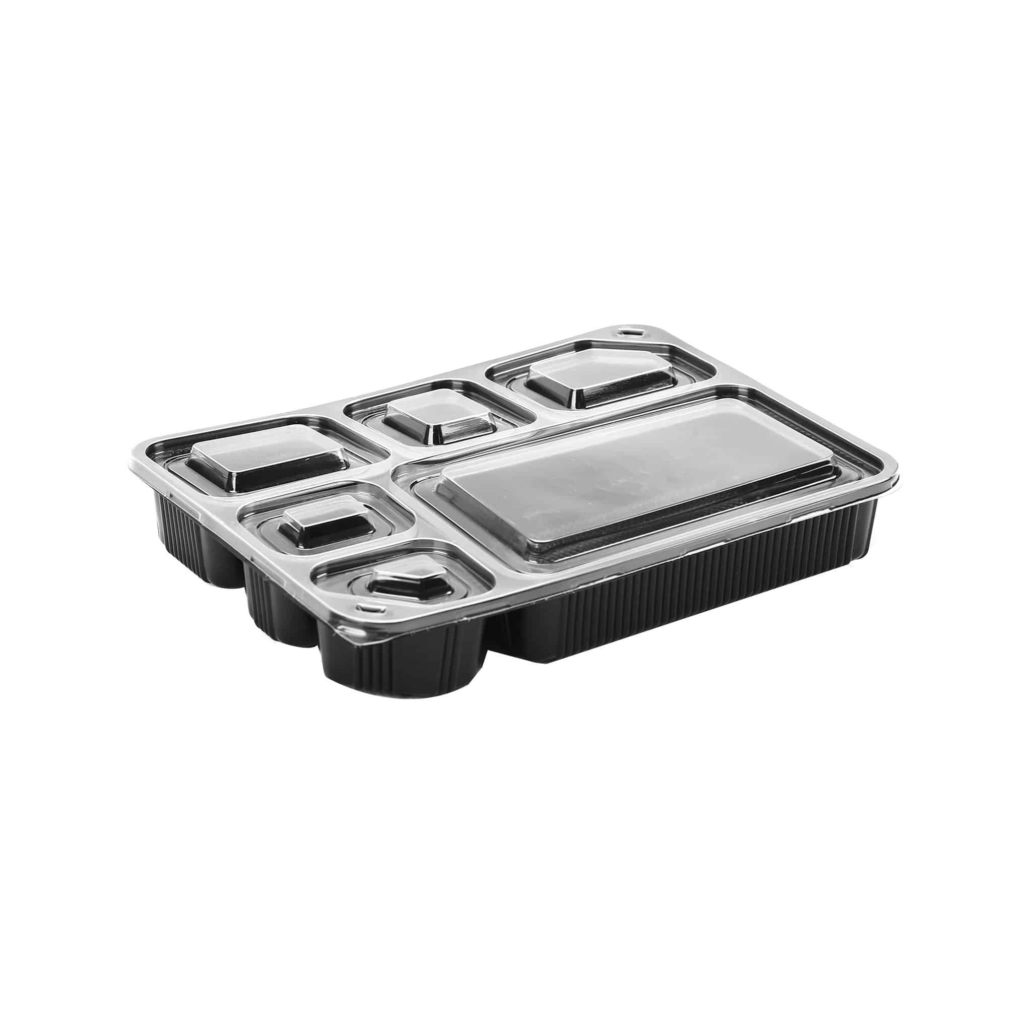Black Base Rectangular 6-Compartment Container With Lids