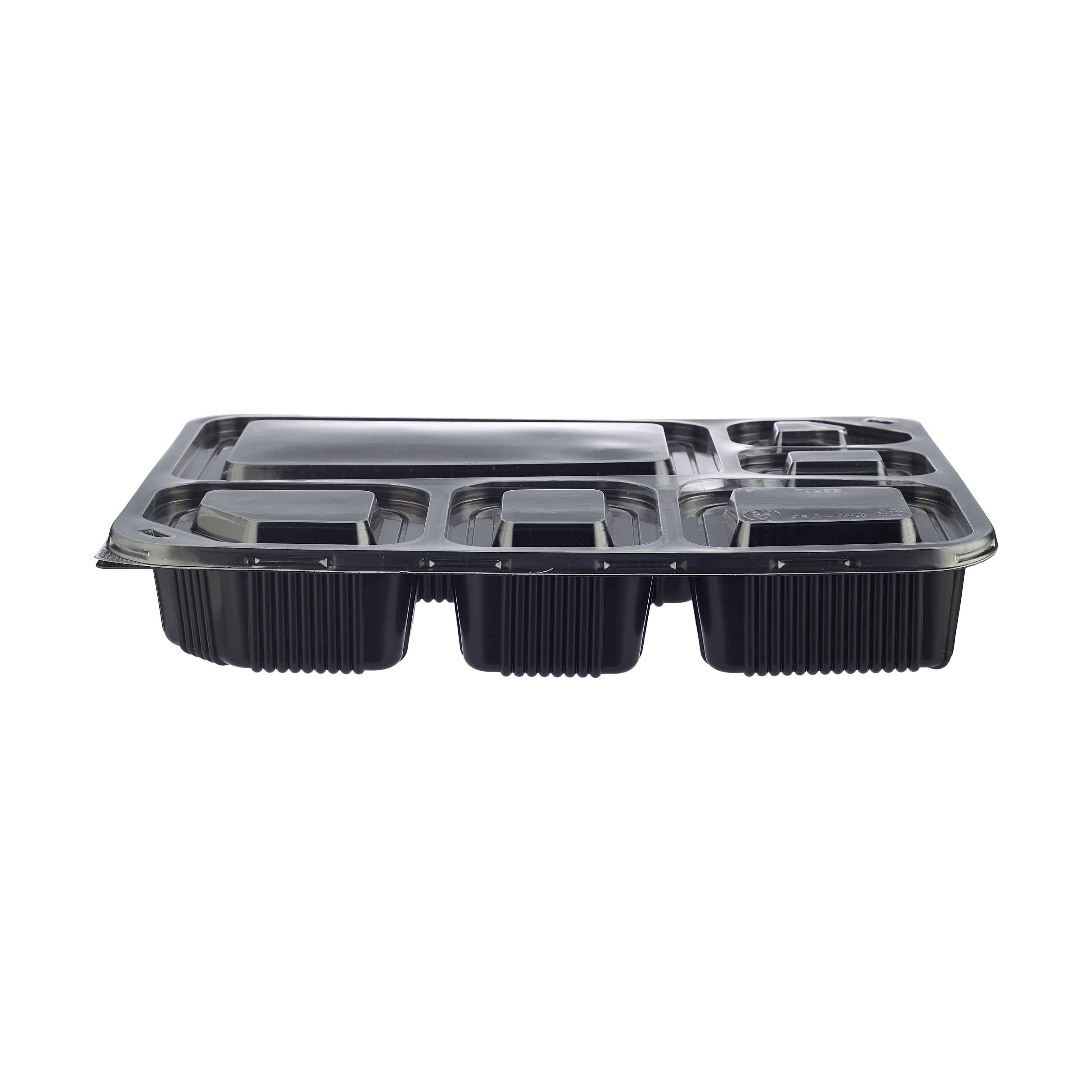 Black Base Rectangular 6-Compartment Container With Lids