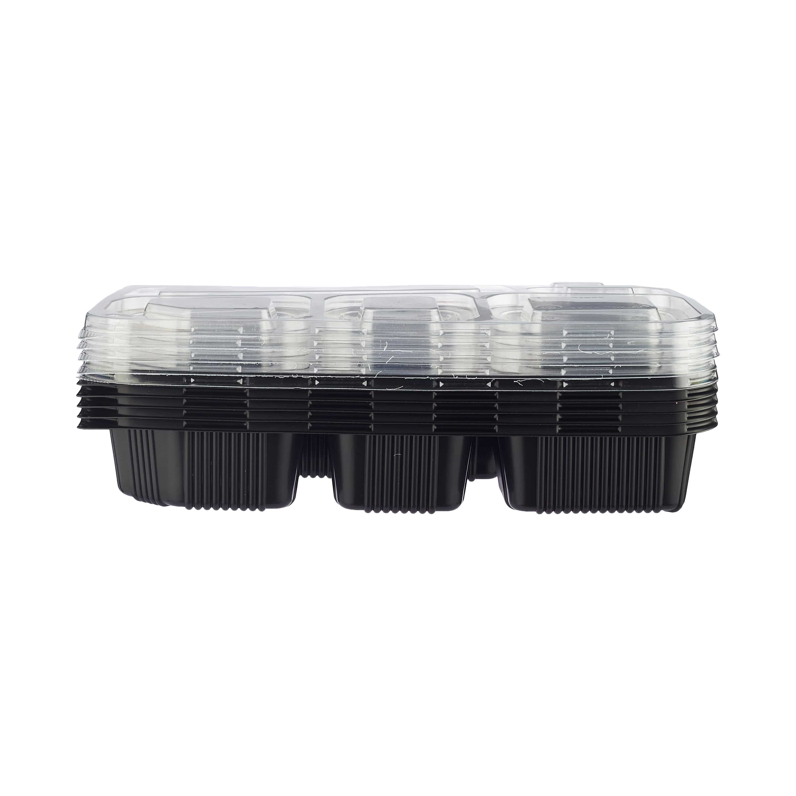 Black Base Rectangular 6-Compartment Container With Lids