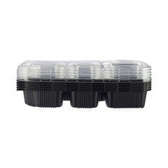 Black Base Rectangular 6-Compartment Container With Lids