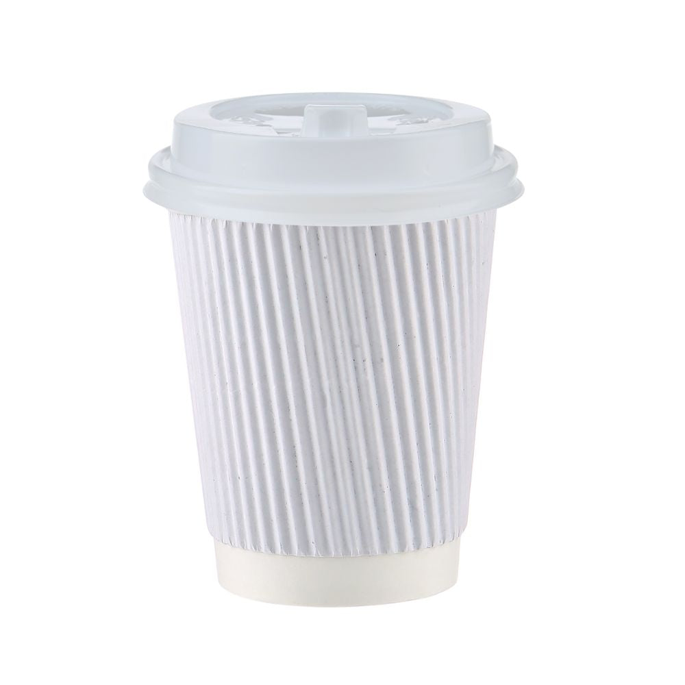 8 Oz White Ripple Paper Cups With Lid