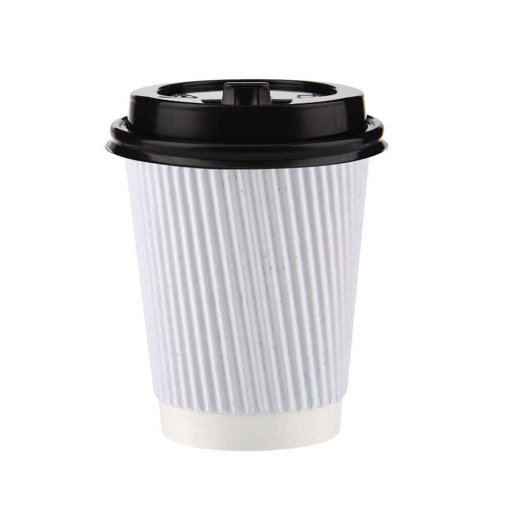 White Ripple Paper Cups With Lid