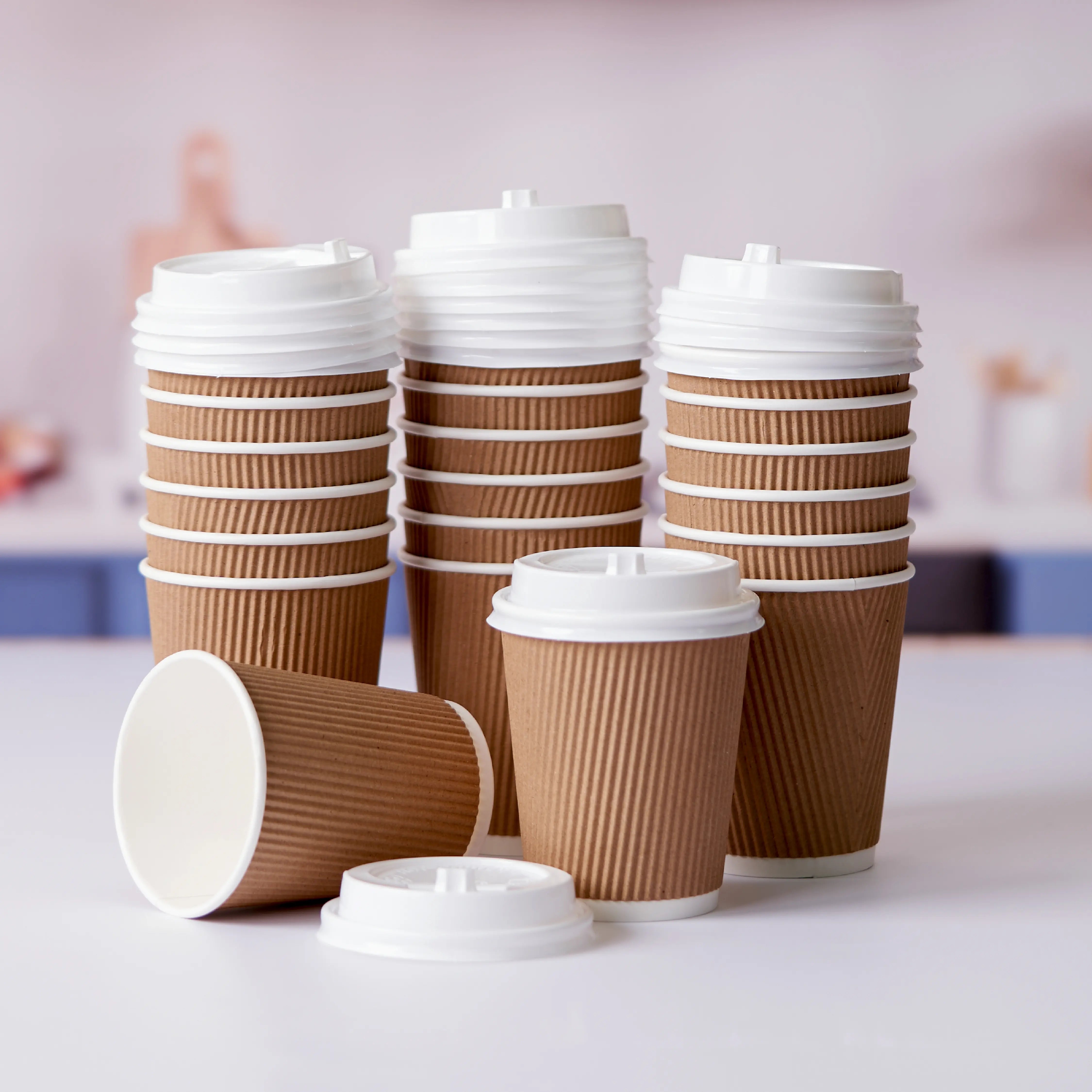 8 Oz Twin Pack Kraft Ripple Paper Cup With Lid