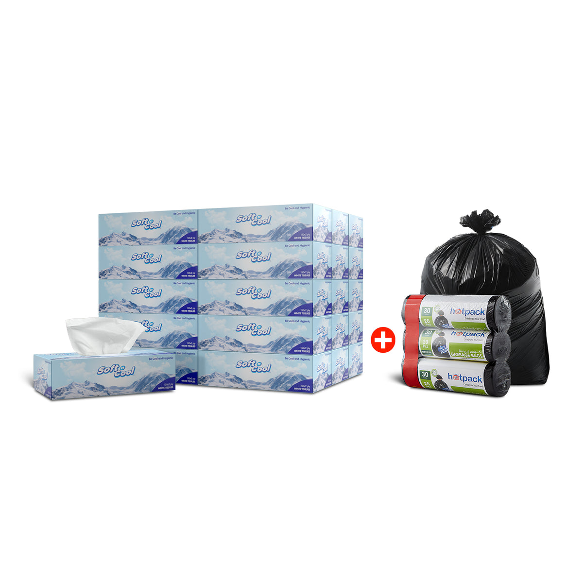 Soft N Cool Facial Tissue & Garbage Bag Combo pack