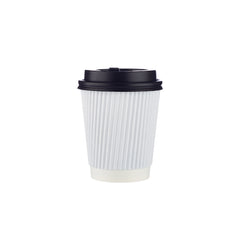 8 Oz  10 Pieces White Ripple Paper Cup With Black Lid