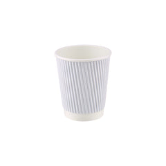 8 Oz  10 Pieces White Ripple Paper Cup With Black Lid