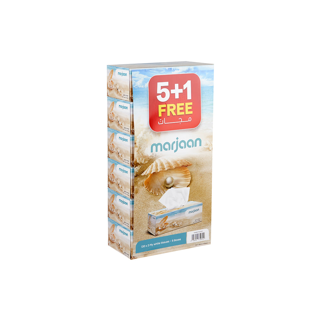 130 Sheet x 2 Ply Marjaan Soft White Tissue 5+1 Offer Pack