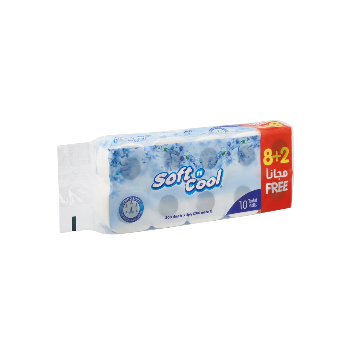 Soft N Cool,Toilet Roll 200 Sheets X 2 Ply - 8+2 Offer Pack