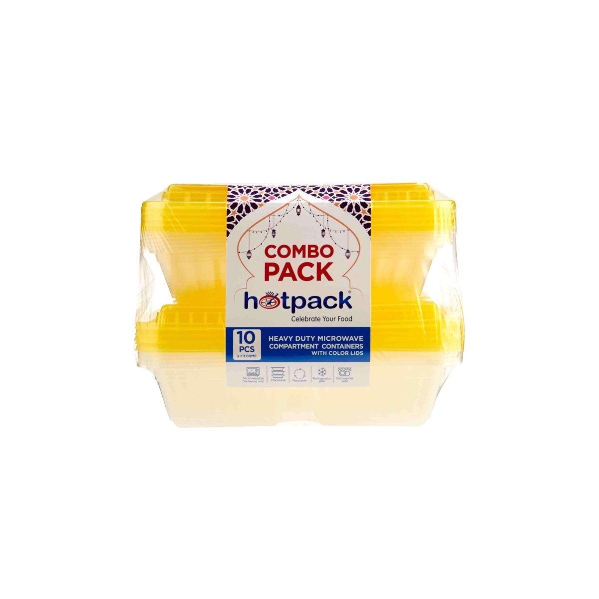 Combo Pack Clear Ribbed Rectangular Microwave Compartment Container with Color Lids