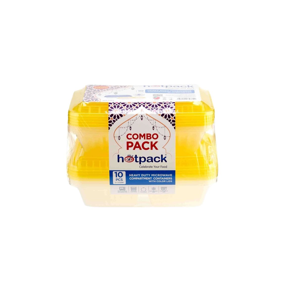 Combo Pack Clear Ribbed Rectangular Microwave Compartment Container with Color Lids