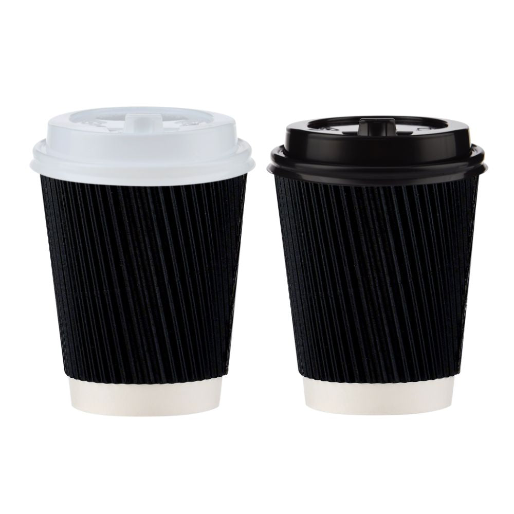 500 Pieces 8 Oz Black Ripple Paper Cups - Hotpack