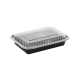150 Pieces Black Base Rectangular Container 38 Oz With Lids- Hotpack