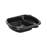 250 Pieces Black Base Rectangular 2-Compartment Container With Lid- Hotpack