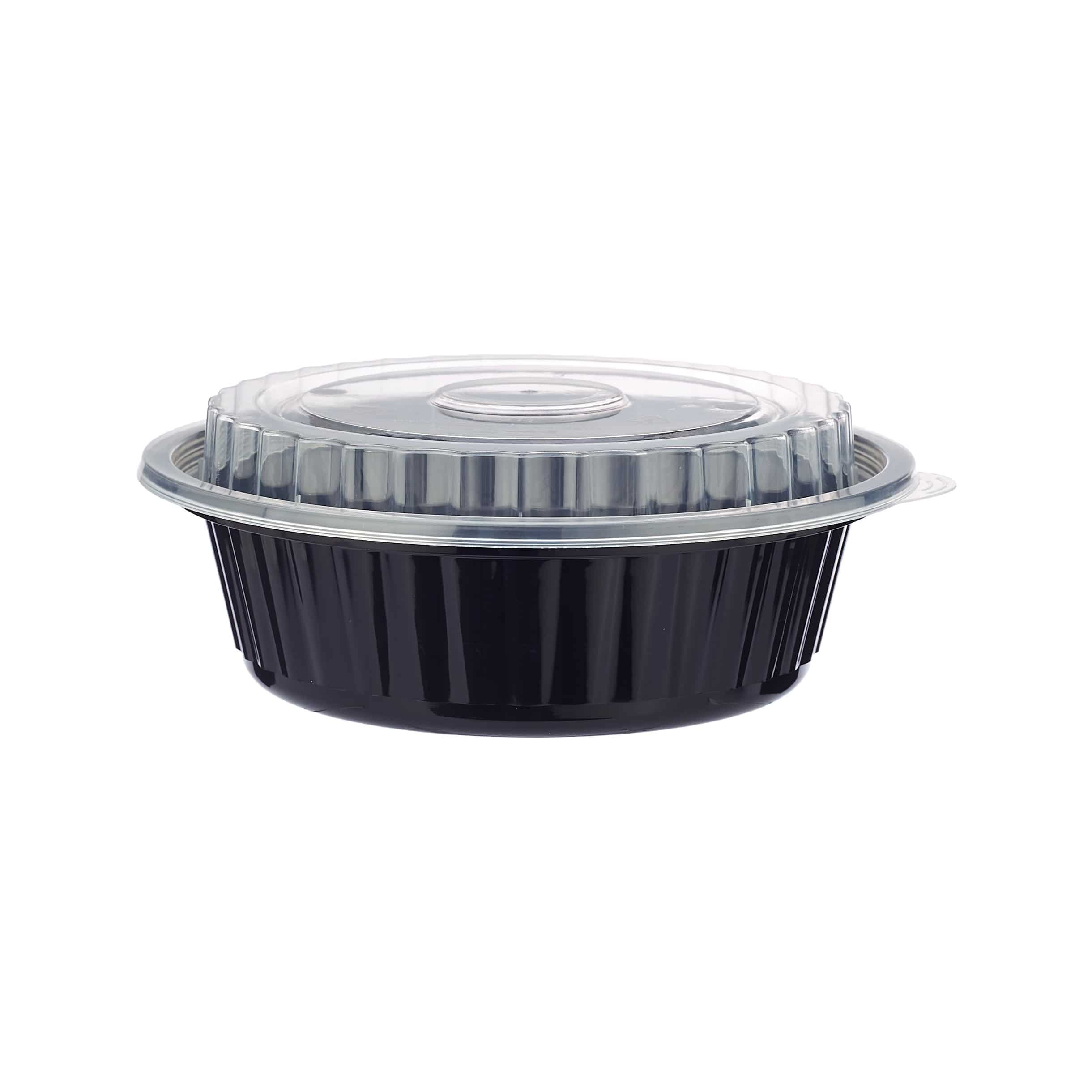 150 Pieces Black Base Round Container 16 oz with Lids- Hotpack