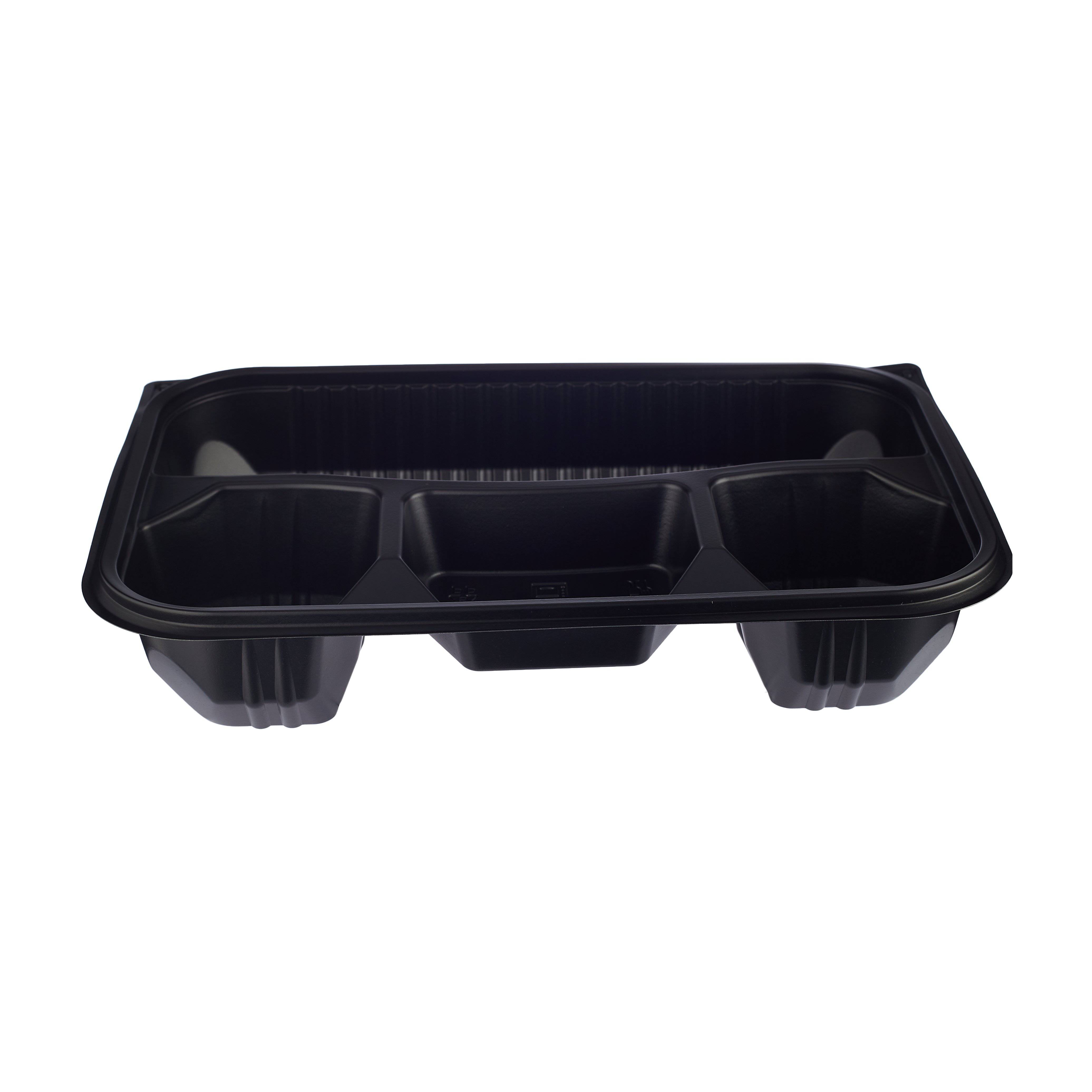 200 Pieces Black Base Rectangular 4-Compartment Container - Hotpack