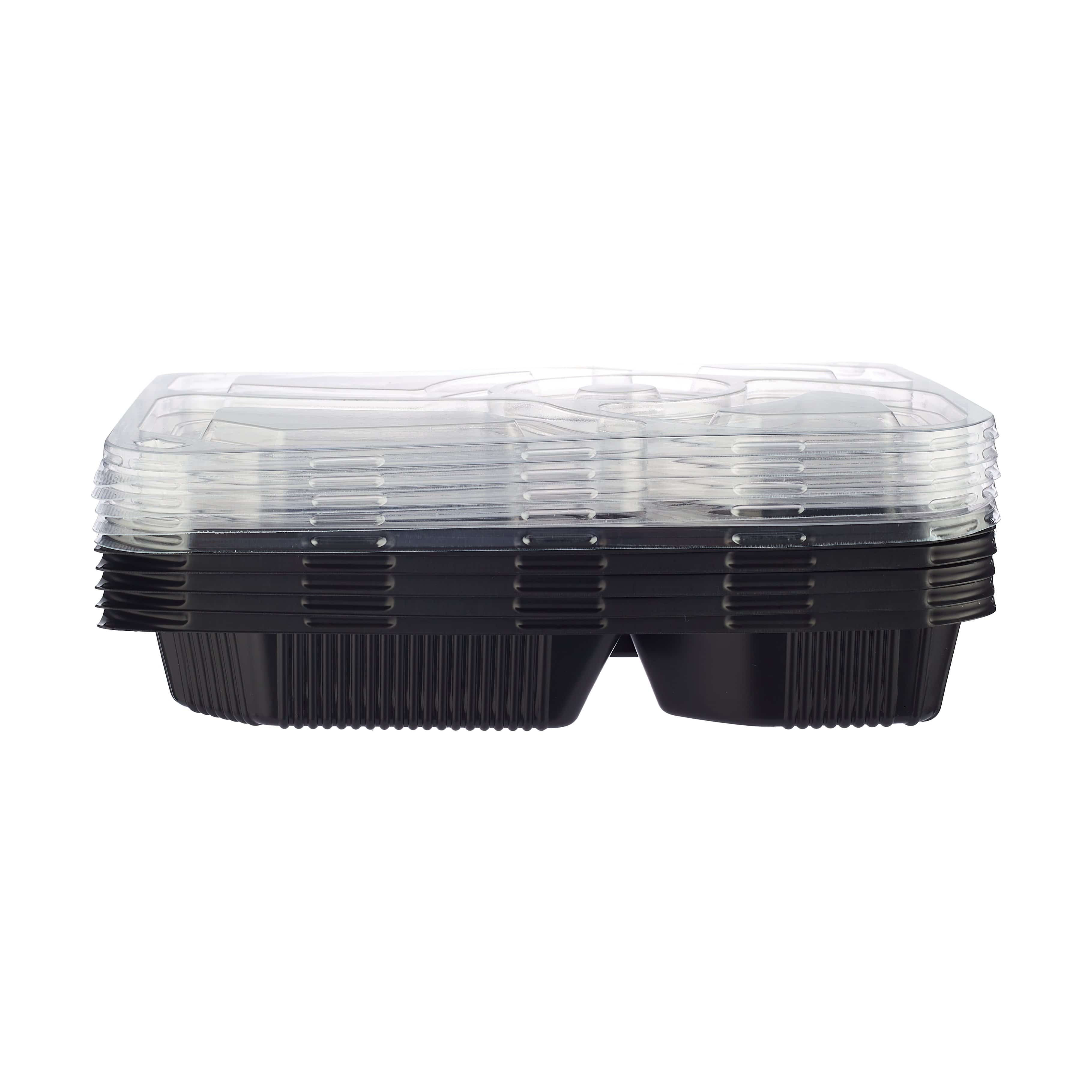 5 Compartment Black Base Rectangular Container With Clear Lid
