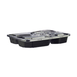 200 Pieces  5 Compartment Black Base Rectangular Container With Clear Lid