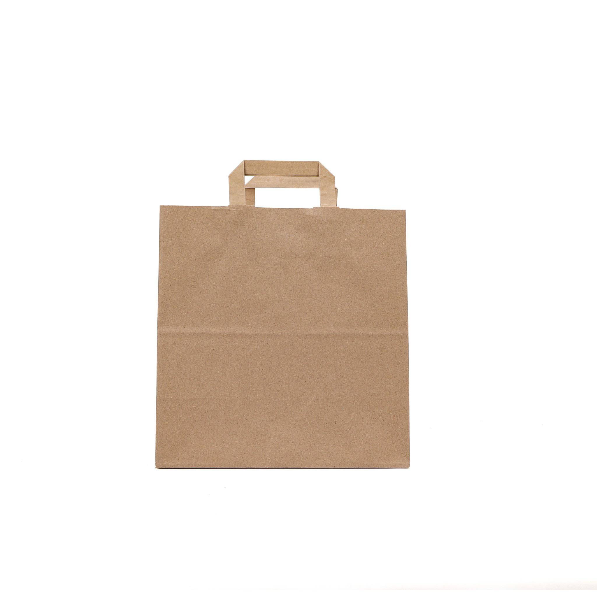 250 Pieces Kraft Brown Paper Bag Flat Handle- Hotpack