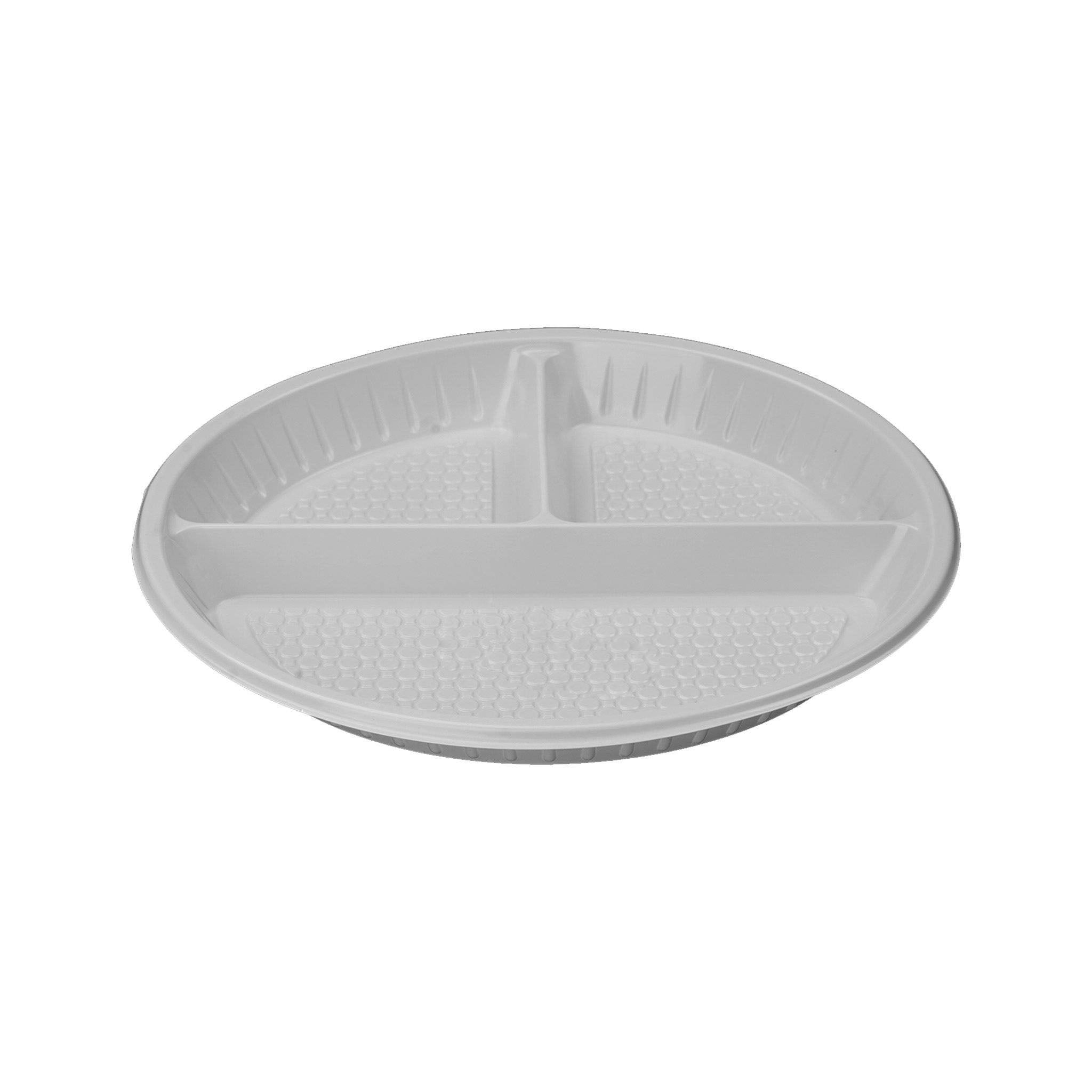 500 Pieces Round Plastic Plate 3-Compartment 10 Inch