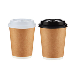  8 Oz Kraft Double Wall Paper Cups with Lid 