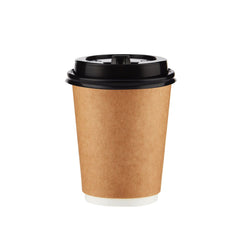8 Oz Kraft Double Wall Paper Cups with Lid