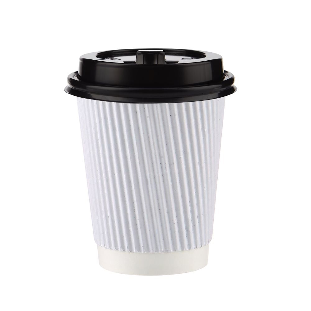 8 Oz White Ripple Paper Cups With Lid