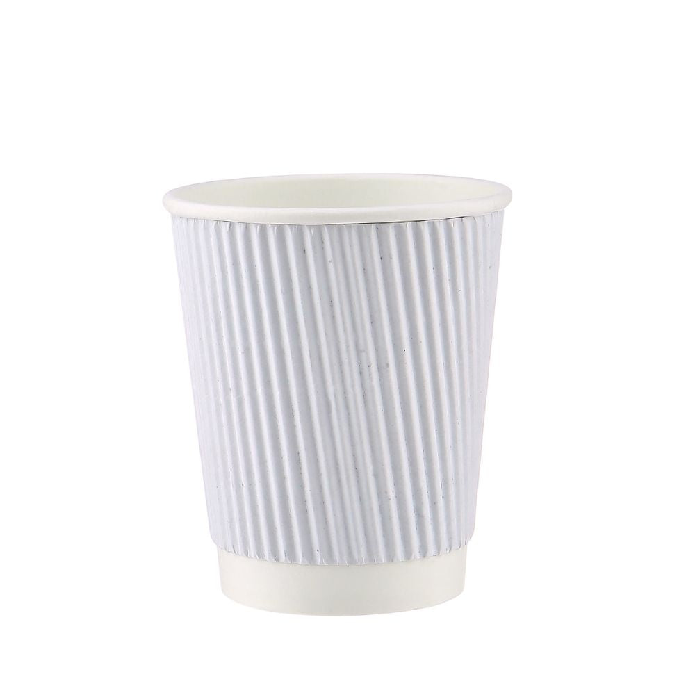 8 Oz White Ripple Paper Cups With Lid